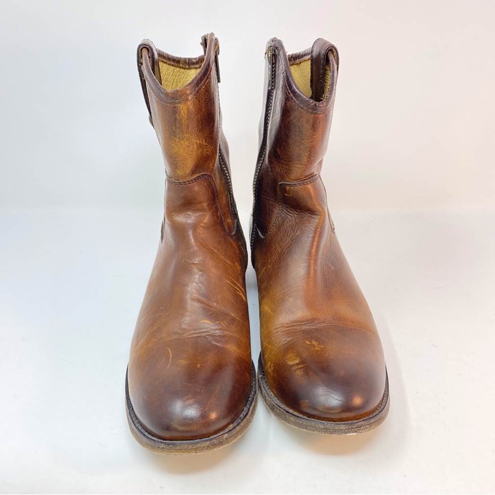 FRYE Melissa Women's 7.5 B Brown Genuine Leather Ankle Boots Cowgirl Zip Up - Picture 5 of 16